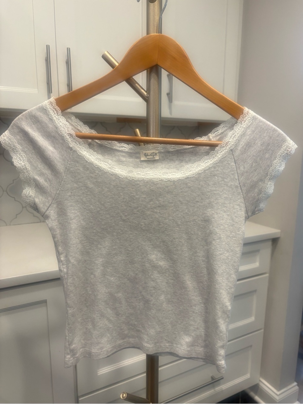 Light Gray Lace-Trim Women's Tee
